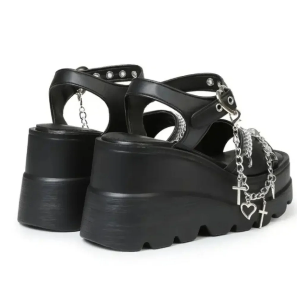 Black Platform Sandals with Silver Accents Sz 8